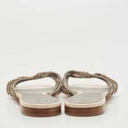 Pre Owned Gina Beige Patent Leather Crystal Olson Flat Slides Size 39 