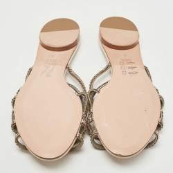Pre Owned Gina Beige Patent Leather Crystal Olson Flat Slides Size 39 