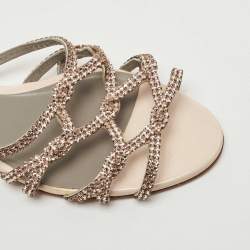 Pre Owned Gina Beige Patent Leather Crystal Olson Flat Slides Size 39 