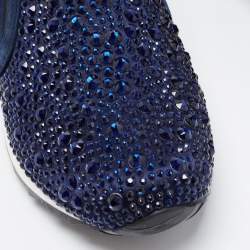 Pre Owned Gina Blue Suede Crystal Embellished Slip On Sneakers Size 39