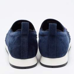 Pre Owned Gina Blue Suede Crystal Embellished Slip On Sneakers Size 39
