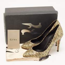 Pre Owned Gina Metallic Gold/Silver Glitter Lace Pointed Toe Pumps Size 38.5