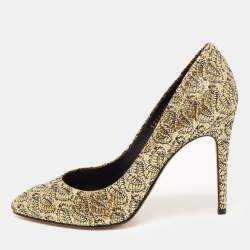 Pre Owned Gina Metallic Gold/Silver Glitter Lace Pointed Toe Pumps Size 38.5