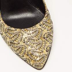 Pre Owned Gina Metallic Gold/Silver Glitter Lace Pointed Toe Pumps Size 38.5