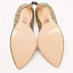 Pre Owned Gina Metallic Gold/Silver Glitter Lace Pointed Toe Pumps Size 38.5