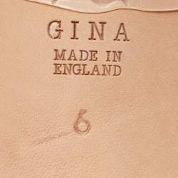 Pre Owned Gina Pink/Beige Crystal Embellished Leather Slide Sandals Size 39