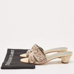 Pre Owned Gina Pink/Beige Crystal Embellished Leather Slide Sandals Size 39