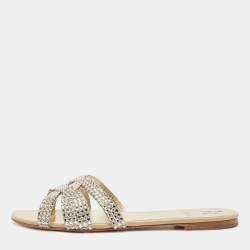 مملوكة مسبقًا Gina Silver Crystal Embellished Leather Thong Flat Slides Size 41.5