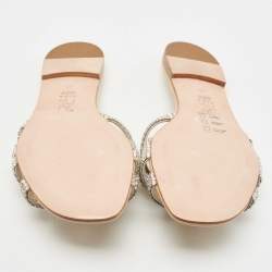 مملوكة مسبقًا Gina Silver Crystal Embellished Leather Thong Flat Slides Size 41.5