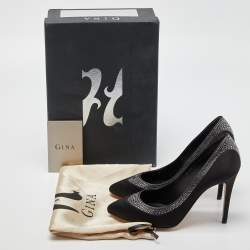 مملوكة مسبقًا Gina Black Satin Crystal Embellished Renee Pumps Size 38.5