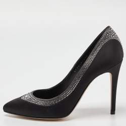 مملوكة مسبقًا Gina Black Satin Crystal Embellished Renee Pumps Size 38.5