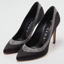 مملوكة مسبقًا Gina Black Satin Crystal Embellished Renee Pumps Size 38.5