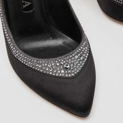 مملوكة مسبقًا Gina Black Satin Crystal Embellished Renee Pumps Size 38.5