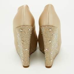 Pre Owned حذاء كعب عالي جينا روكي بيل بمقدمة مفتوحة ساتان مرصع كريستال اسود مقاس 38