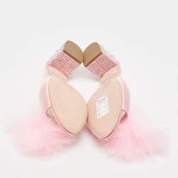 Gina Pink Satin and Fur Cindy Crystal Embellished Heel Slide Sandals Size 39