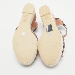 Pre Owned Gina Pink Studded Satin and Suede Wedge Ankle Strap Sandals Size 38