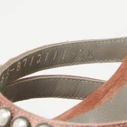 Pre Owned Gina Pink Studded Satin and Suede Wedge Ankle Strap Sandals Size 38