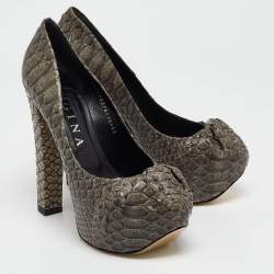 Gina Dark Grey Python Leather Elle Platform Pumps Size 39.5