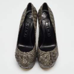 Gina Dark Grey Python Leather Elle Platform Pumps Size 39.5