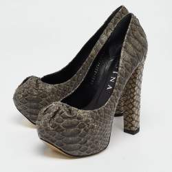 Gina Dark Grey Python Leather Elle Platform Pumps Size 39.5