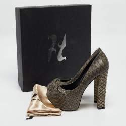 Gina Dark Grey Python Leather Elle Platform Pumps Size 39.5