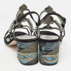 Gina Black Suede Crystal Embellished Slingback Sandals Size 41