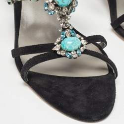 Gina Black Suede Crystal Embellished Slingback Sandals Size 41