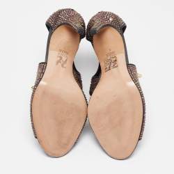 Pre Owned Gina Metallic Crystal Embellished Leather Cut Out Lace Up Sandals Size 38