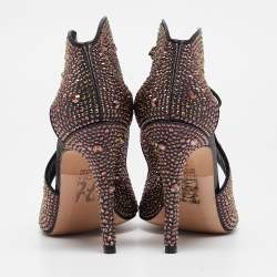 Pre Owned Gina Metallic Crystal Embellished Leather Cut Out Lace Up Sandals Size 38