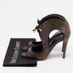 Pre Owned Gina Metallic Crystal Embellished Leather Cut Out Lace Up Sandals Size 38