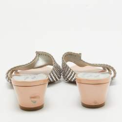 Gina Silver/Pink Crystal Embellished Leather Slide Sandals Size 38