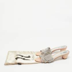 Gina Silver/Pink Crystal Embellished Leather Slide Sandals Size 38