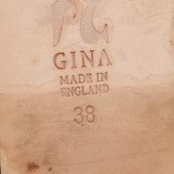 Pre Owned Gina Black/Silver Crystal Embellished Leather Slides Size 38