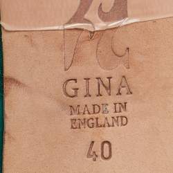 Pre Owned Gina Green Satin Crystal Embellished Block Heel Slide Sandals Size 40