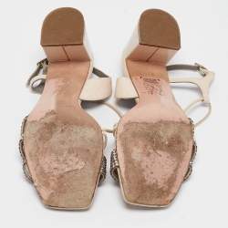 Pre Owned Gina Light Pink Patent Leather Crystal Embellished Slingback Sandals Size 37.5