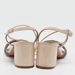 Pre Owned Gina Light Pink Patent Leather Crystal Embellished Slingback Sandals Size 37.5