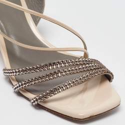 Pre Owned Gina Light Pink Patent Leather Crystal Embellished Slingback Sandals Size 37.5