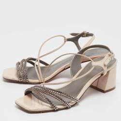 Pre Owned Gina Light Pink Patent Leather Crystal Embellished Slingback Sandals Size 37.5