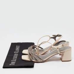 Pre Owned Gina Light Pink Patent Leather Crystal Embellished Slingback Sandals Size 37.5