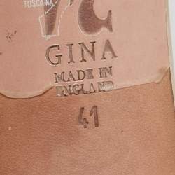 Pre Owned Gina Beige Leather and Patent Crystal Embellished Slide Sandals Size 41