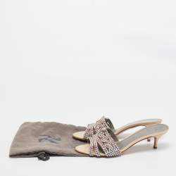 Pre Owned Gina Beige Leather and Patent Crystal Embellished Slide Sandals Size 41