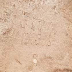 Pre Owned Gina Beige Patent Leather Crystal Embellished Flat Sandals Size 39