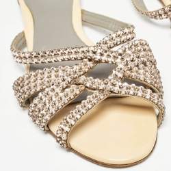Pre Owned Gina Beige Patent Leather Crystal Embellished Flat Sandals Size 39