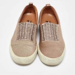 Gina Beige/Metallic Calf Hair and Leather Crystal Embellished Slip On Sneakers Size 37