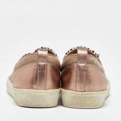 Gina Beige/Metallic Calf Hair and Leather Crystal Embellished Slip On Sneakers Size 37