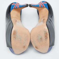 مملوكة مسبقًا Gina Black Patent Crystal Embellished Open Toe Pumps Size 36.5