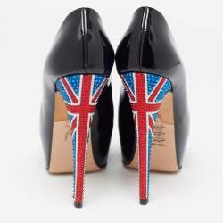 مملوكة مسبقًا Gina Black Patent Crystal Embellished Open Toe Pumps Size 36.5