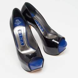 مملوكة مسبقًا Gina Black Patent Crystal Embellished Open Toe Pumps Size 36.5