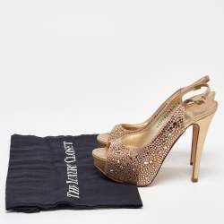 Gina Rose Gold Satin Crystal Embellished Platform Peep Toe Slingback Sandals Size 36