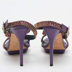 Pre Owned Gina Purple Leather Crystal Embellished Ankle Strap Sandals Size 38